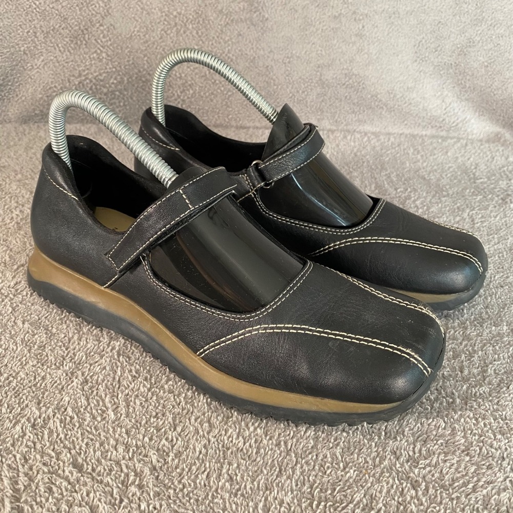 Y2K Anne Klein Womens Black Leather Mary Jane Flats 9 Contrast Stitch Comfort